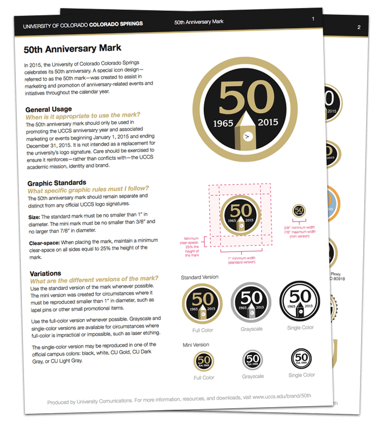 UCCS 50th Anniversary Mark usage guidelines