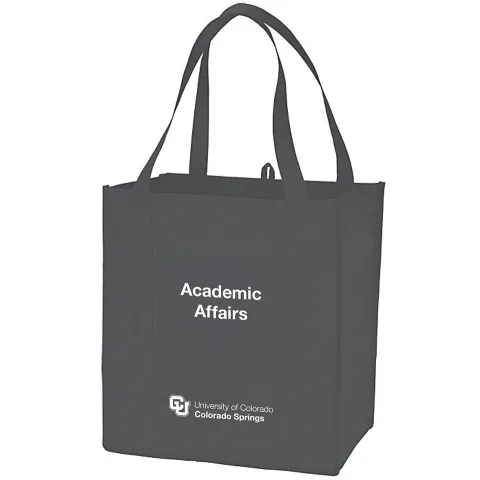 Mockup of a tote bag with the new CU logo and Academic Affairs name
