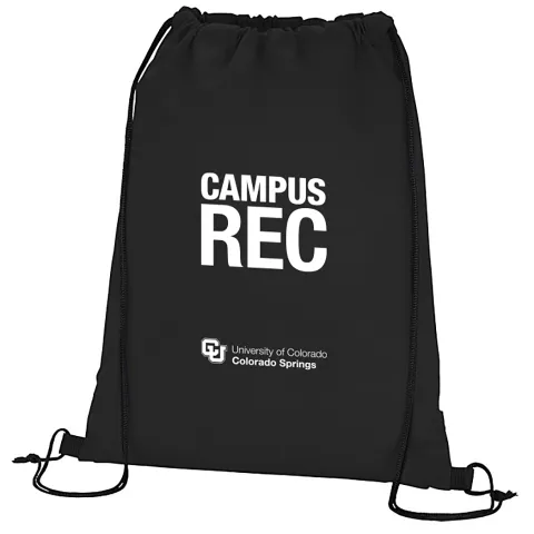 Mockup of a drawstring bag with the new CU logo and Campus Rec name