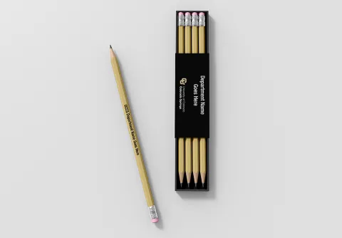 Mockup of pencils with new CU logo and UCCS department name