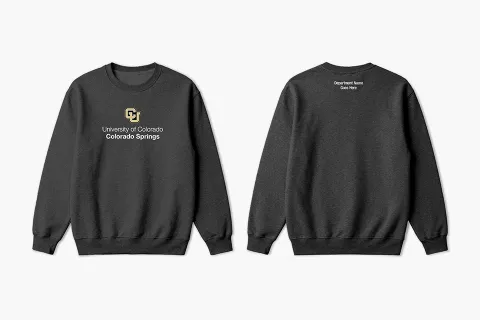 Mockup of a sweater with the new CU logo and department name