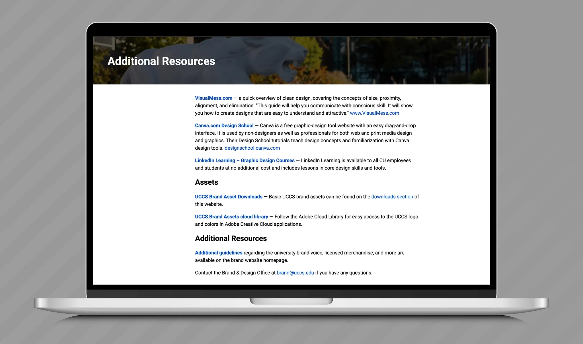 Screenshot of additional resources page on a laptop