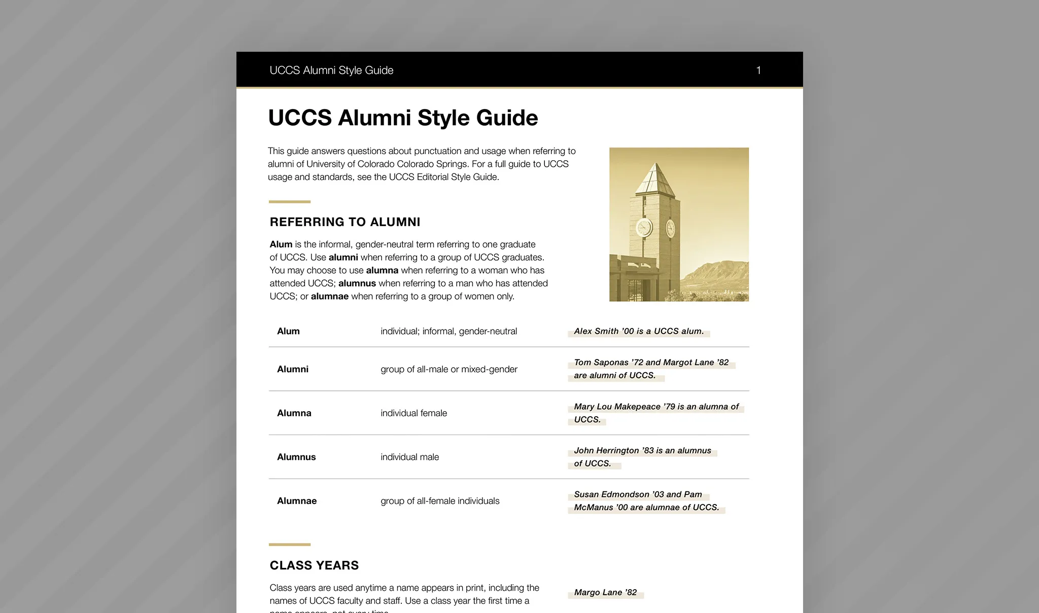 Screenshot of the Alumni Style Guide